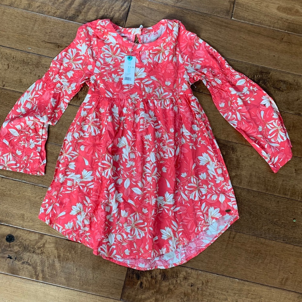 NWT O’NEILL bright coral floral girls dress sz S